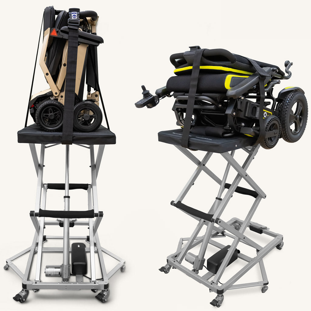 The Hercules II - 12.5kg Electric car boot hoist for folding scooters & electric wheelchairs, foot switch operated.